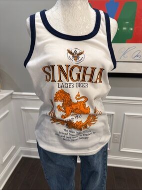 Vintage Rare 90’s Singha Lager Beer Thailand Ringer Tank